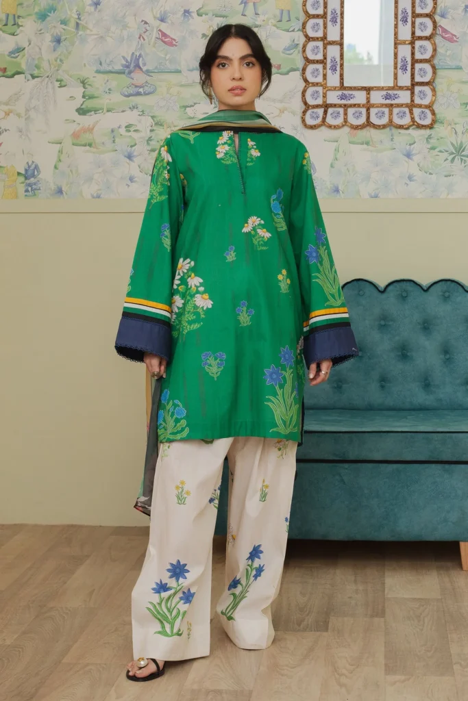 CO 498 Digital Printed 3Pc Unstitched Lawn Suit With Digital Printed Monar Dupatta