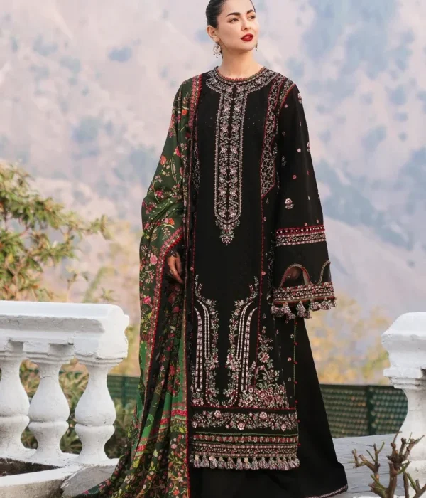 MB-520 Unstitched Dhanak Stuff Full Embroidered Suit With Printed Wool Shawl With Extra Patches