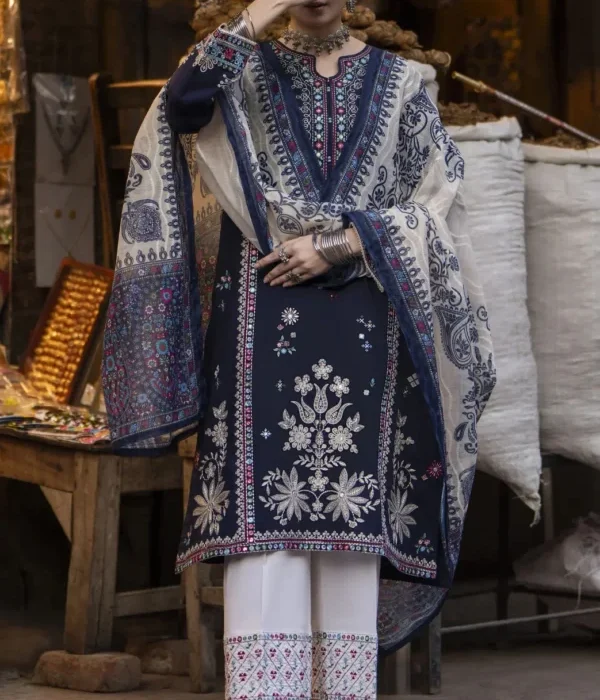 3 Piece – Unstitched Dhanak Stuff Full Embroidered Suit With Printed Wool Shawl