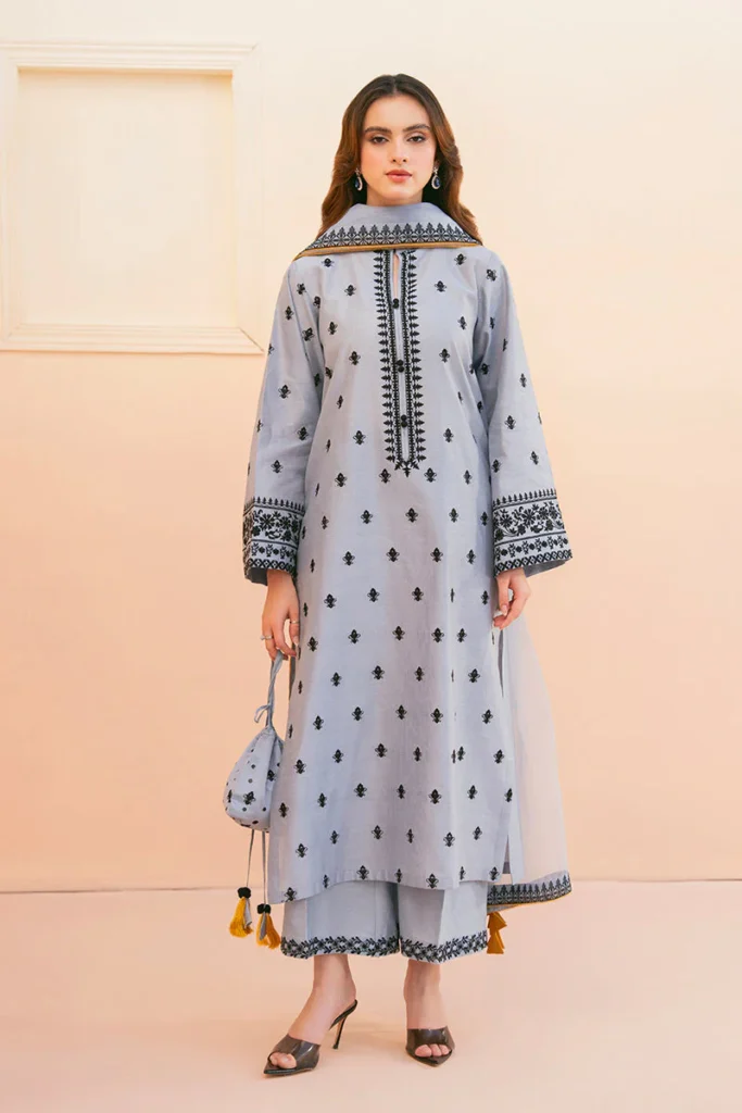 AS-2775 Lawn Embroidered Shirt With Organza Embroidered Dupatta.
