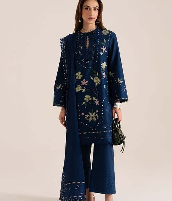 Unstitched Dhanak Stuff Full Embroidered Suit With Four-sided Dhanak Embroiderd Shawl