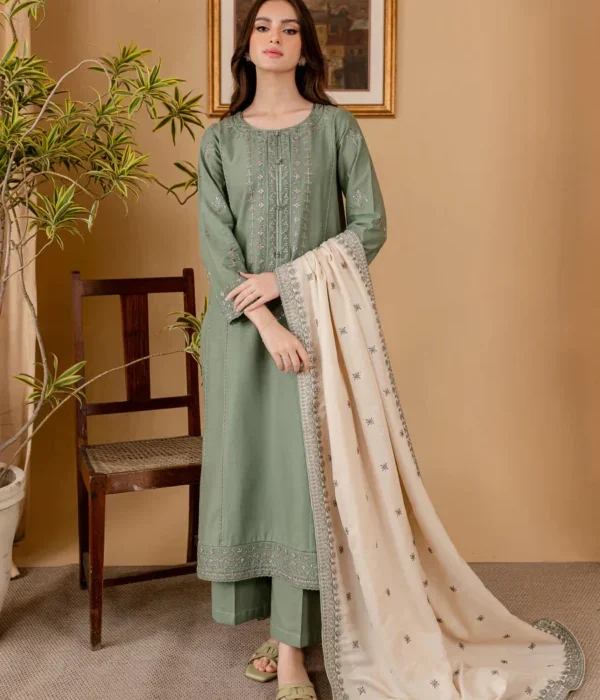 RP-600 Unstitched Dhanak Stuff Full Embroidered Suit With Full Embroidered Shawl