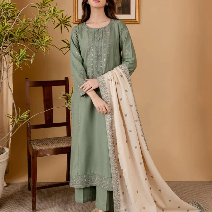 RP-600 Unstitched Dhanak Stuff Full Embroidered Suit With Full Embroidered Shawl