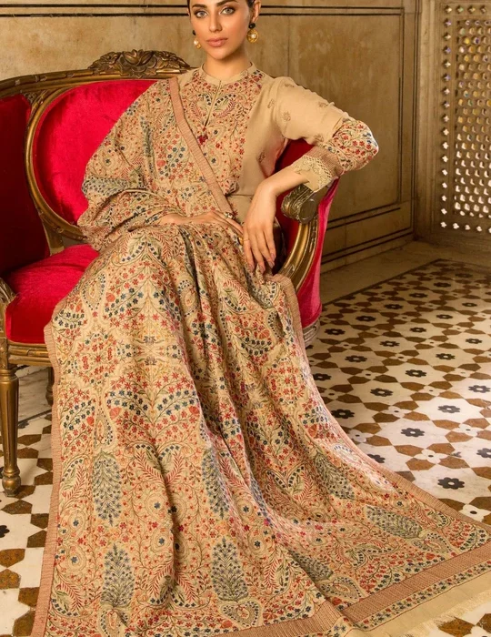 SR-870 Unstitched Heavy Embroidered Dhanak Suit Embroidered Dhanak Shawl