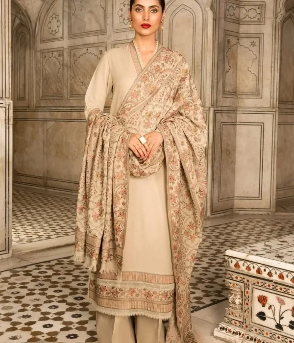 BR-800 Unstitched Heavy Embroidered Dhanak Suit Embroidered Dhanak Shawl
