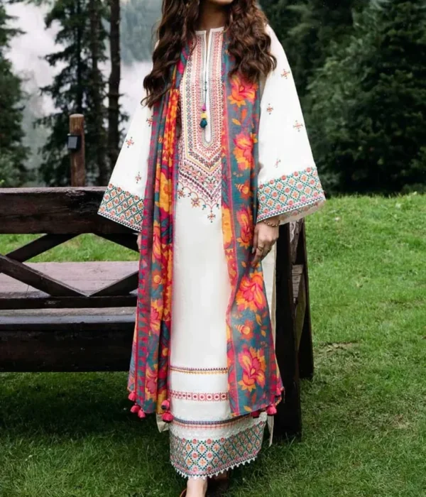 QL-2690 Unstitched Fully Embroided Lawn Suit With Cotton Lawn Digital Printed Dupatta
