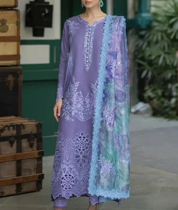 OR-86 Lawn Unstitched 3pc Fully Embroidered Suit With Silk Printed Dupatta