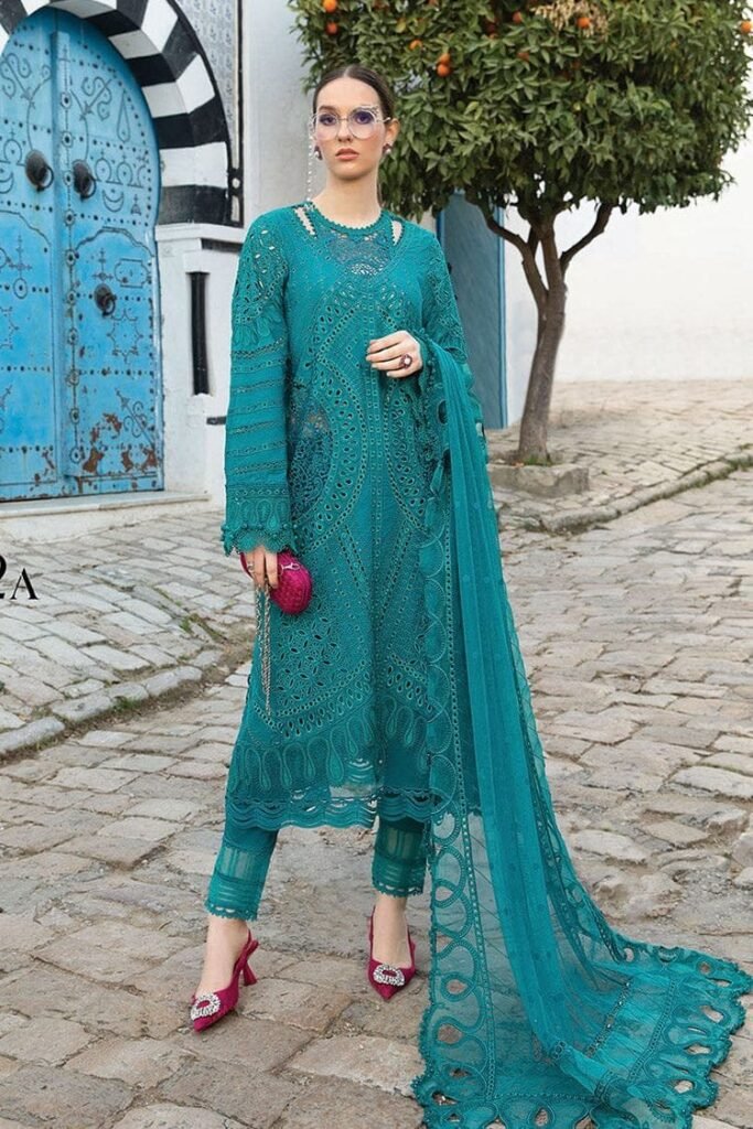 MB2595 Lawn Unstitched Embroidered 3pc Suit With Bamber Chiffon Embroidered Dupatta