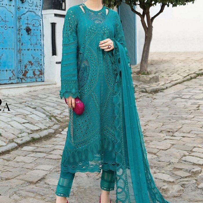 MB2595 Lawn Unstitched Embroidered 3pc Suit With Bamber Chiffon Embroidered Dupatta
