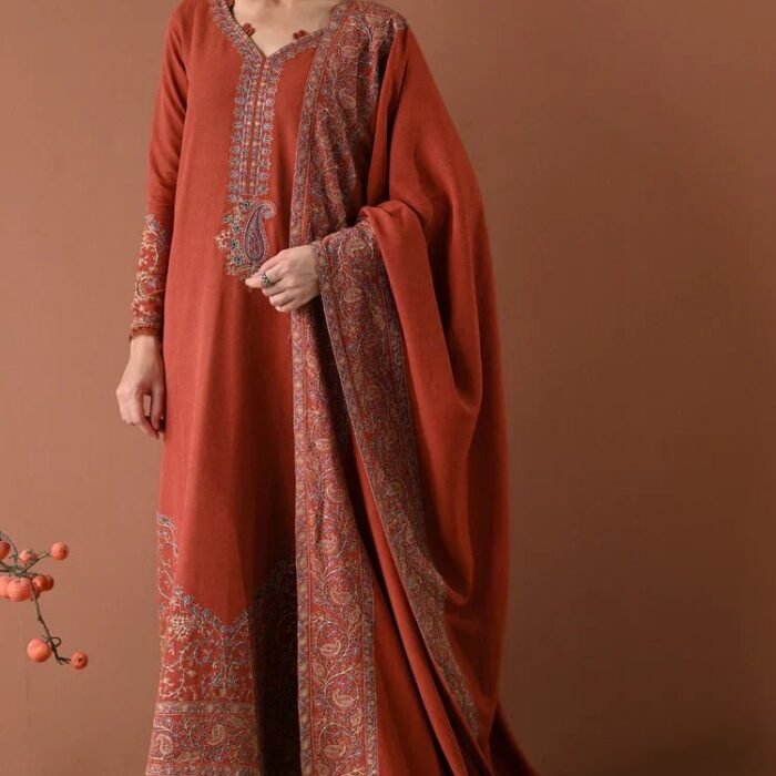BT-2880 3 Piece Unstitched Embroiered Dhanak Fabric With Dhanak Embroidered Shawl