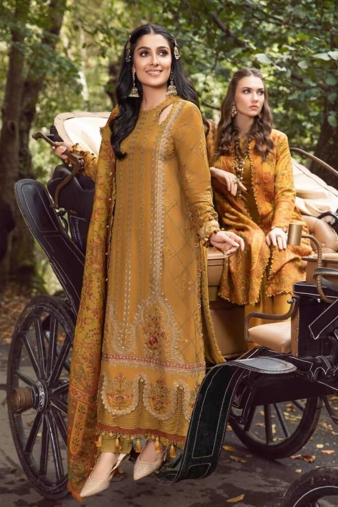 Dhanak Fabric - 3 Piece Unstitched Fully Embroidered Dress MB 3110