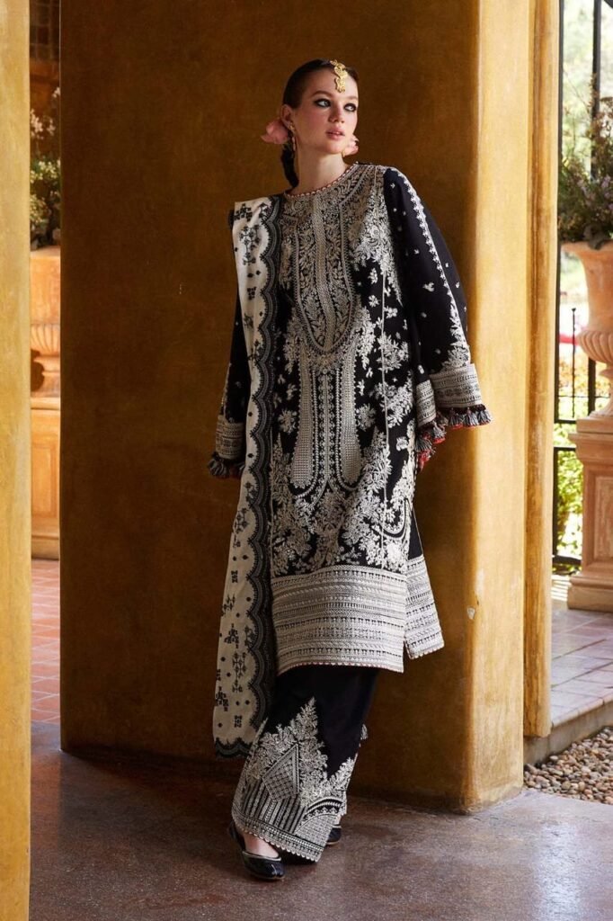 MB-2615 Lawn Unstitched Embroidered 3pc Suit With Bamber Chiffon Embroidered Dupatta