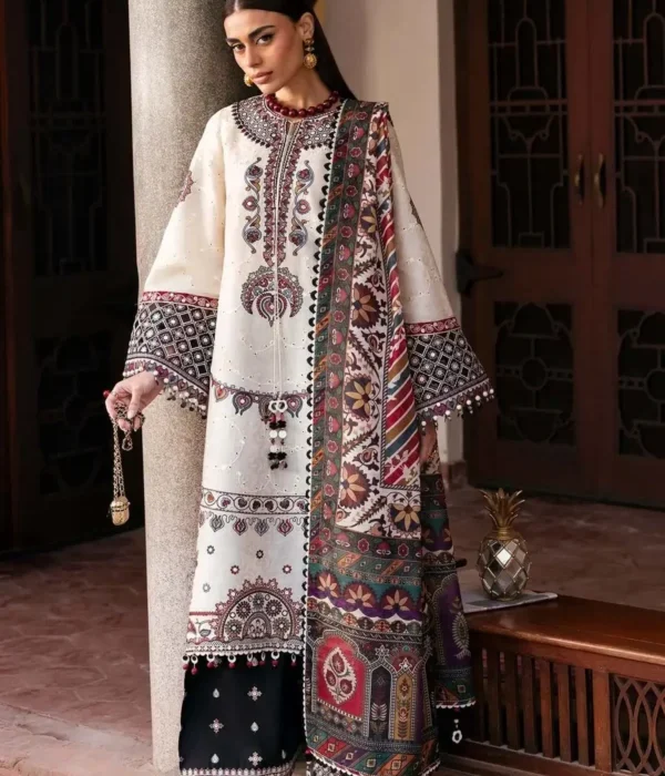 ZB-1145 3 Piece Unstitched Heavy Embroidered Lawn Suit ( Fine Printed Poly Lawn Dupatta )