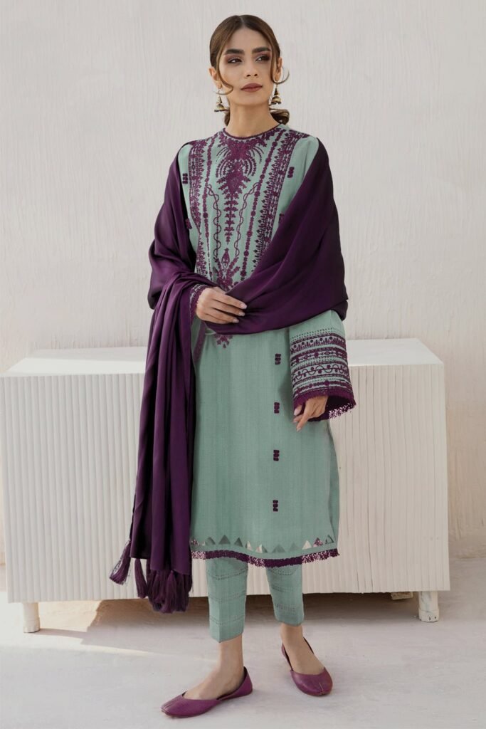 Dhanak Fabric - 3 Piece Unstitched Embroidered Suit JZ=2905