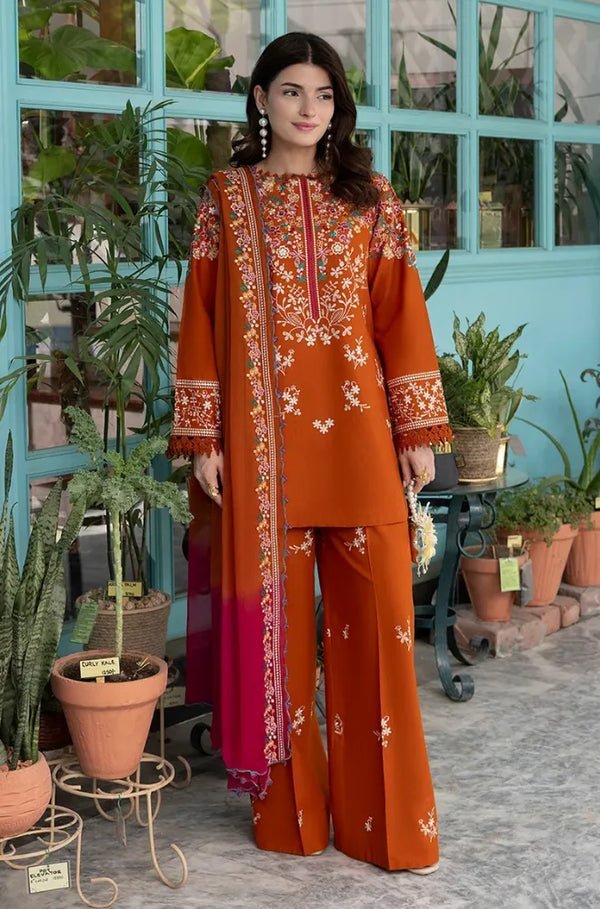 Dhanak Fabric - 3 Piece Unstitched Fully Embroidered Dress With Embroidered Shawl BT 3125