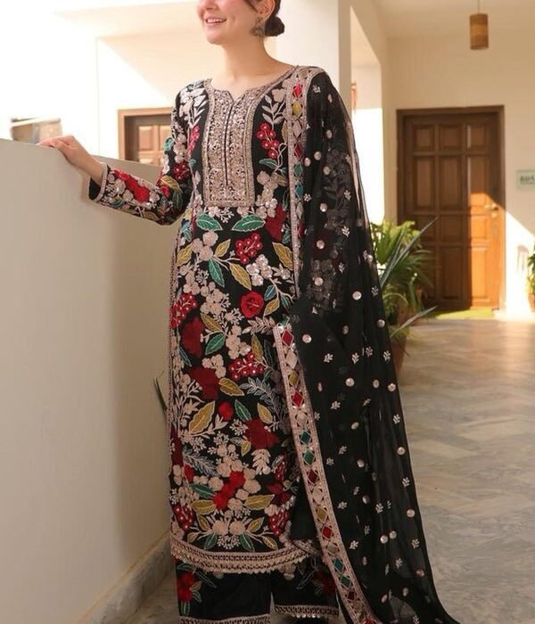 Dhanak Fabric - 3 Piece Unstitched Embroidered Suit With Embroidered Chiffon Dupatta  RR=2965