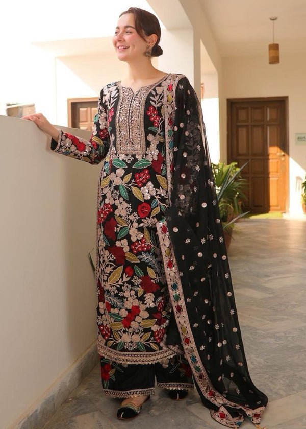 Dhanak Fabric - 3 Piece Unstitched Embroidered Suit With Embroidered Chiffon Dupatta  RR=2965
