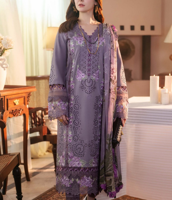 Dhanak Fabric - 3 Piece Unstitched Fully Embroidered Dress With Printed Shawl JD-2680