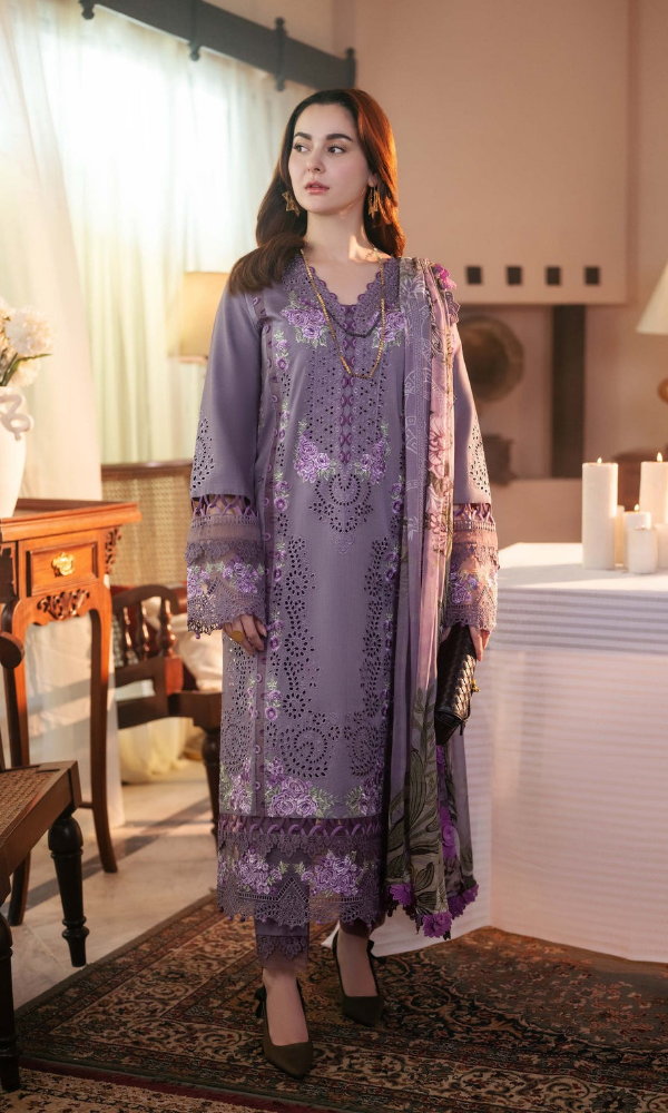 Dhanak Fabric - 3 Piece Unstitched Fully Embroidered Dress With Printed Shawl JD-2680