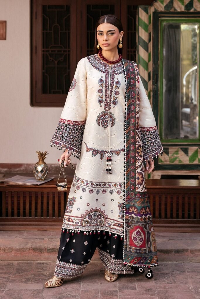 Dhanak Fabric - 3 Piece Unstitched Embroidered Suit with Printed Dupatta JZ=2800