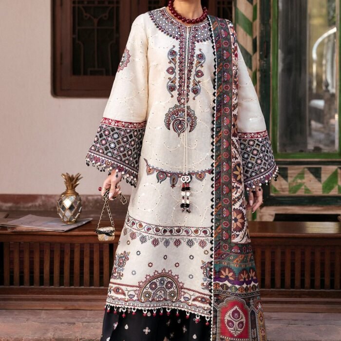 Dhanak Fabric - 3 Piece Unstitched Embroidered Suit with Printed Dupatta JZ=2800