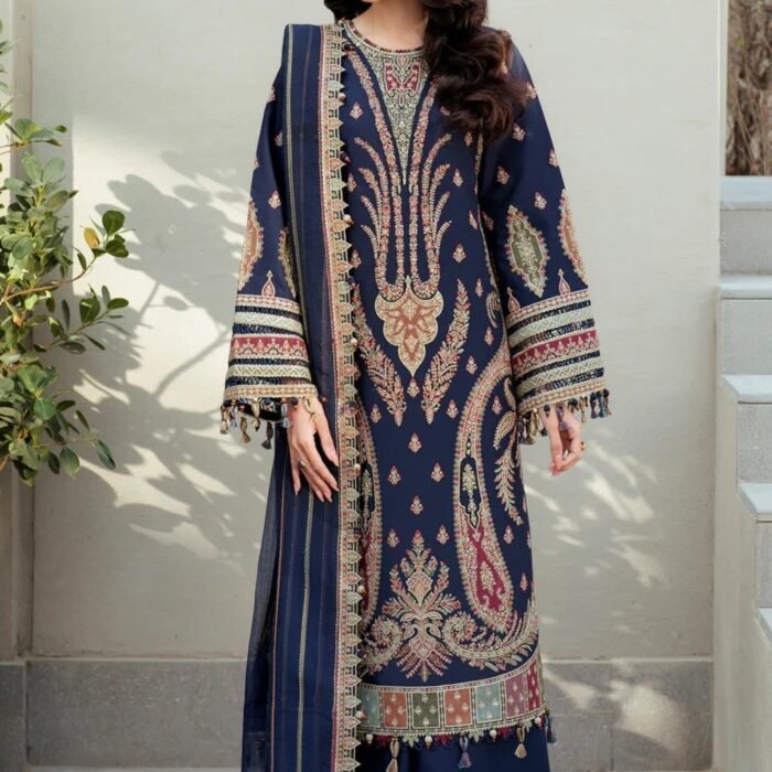 Dhanak Fabric - 3 Piece Unstitched Heavy Embroidered Dress With Dhanak Embroidered Shawl )  JZ 2990