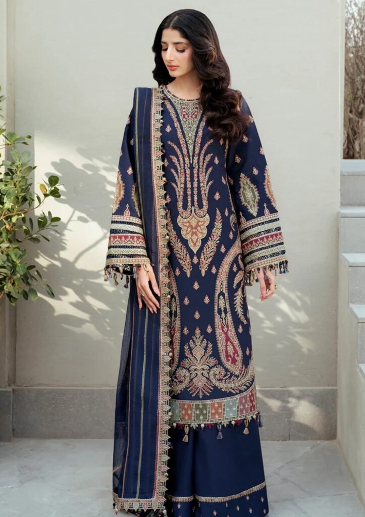 Dhanak Fabric - 3 Piece Unstitched Heavy Embroidered Dress With Dhanak Embroidered Shawl )  JZ 2990