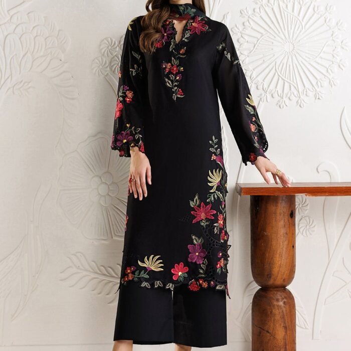 Dhanak Fabric - 3 Piece Unstitched Embroidered Dress With Printed Shawl  iz=2955