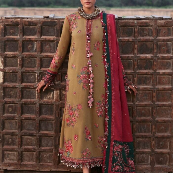 Dhanak Fabric - 3 Piece Unstitched Embroidered Suit With Embroidered Dhanak Shawl  HR=2945