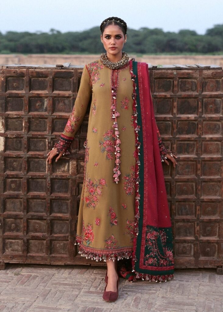 Dhanak Fabric - 3 Piece Unstitched Embroidered Suit With Embroidered Dhanak Shawl  HR=2945