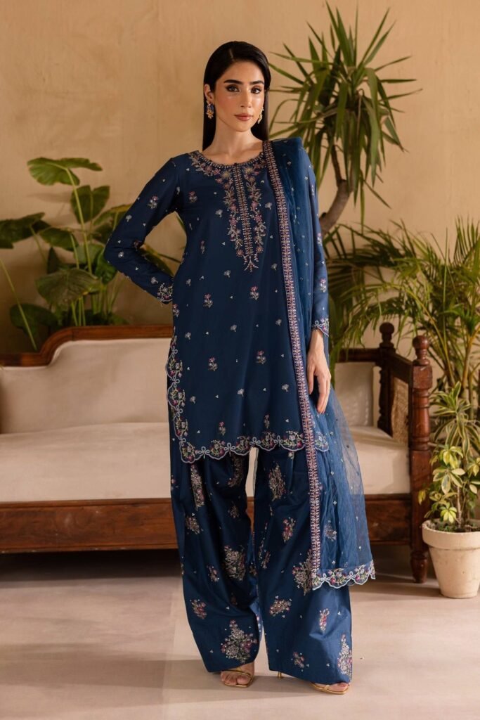 Dhanak Fabric - 3 Piece Unstitched Embroidered Suit With Embroidered Chiffon Dupatta  BT=2940