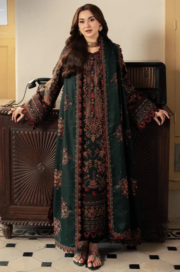 Dhanak Fabric - 3 Piece Unstitched Embroidered Suit With Embroidered Dhanak Shawl  AJ=2915